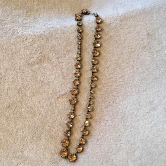 J crew Peach Rhinestone Fashion Necklace 22” NWOT